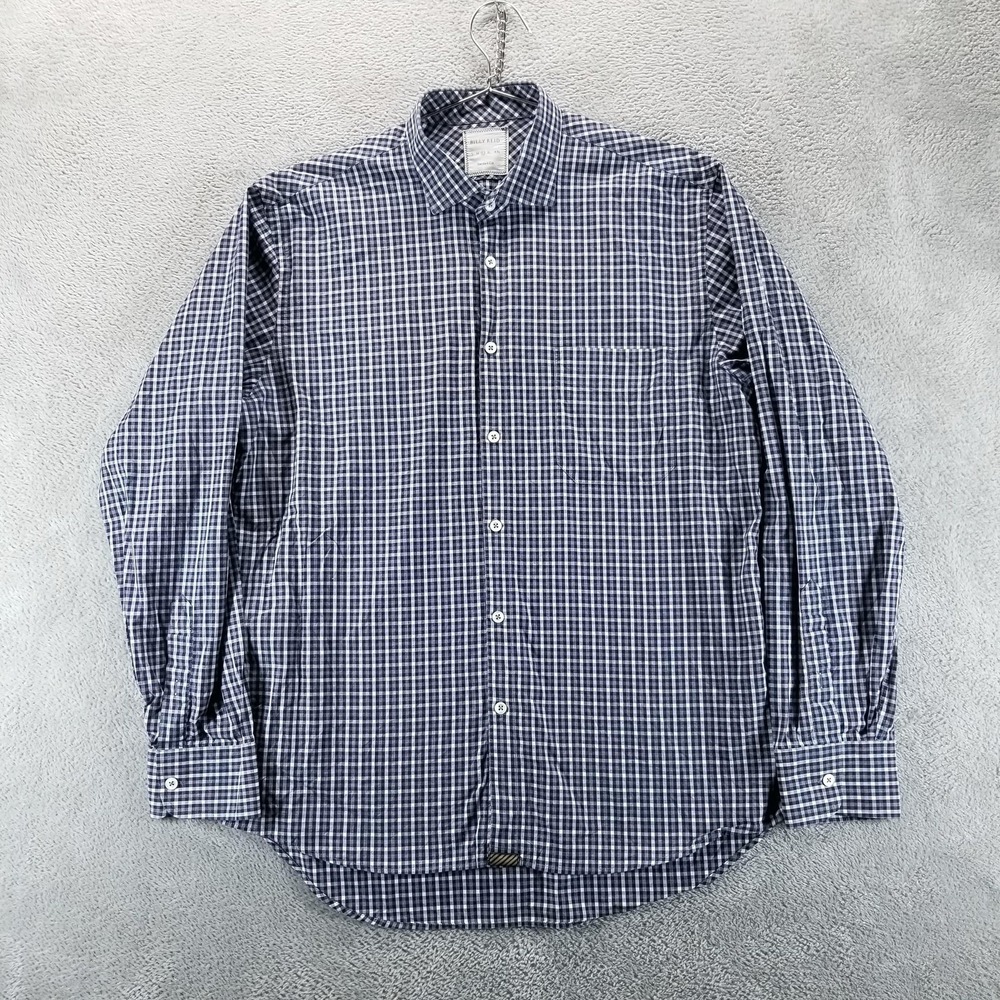 Billy Reid Shirt Mens L Blue Check Standard Cut Button Up Long Sleeve